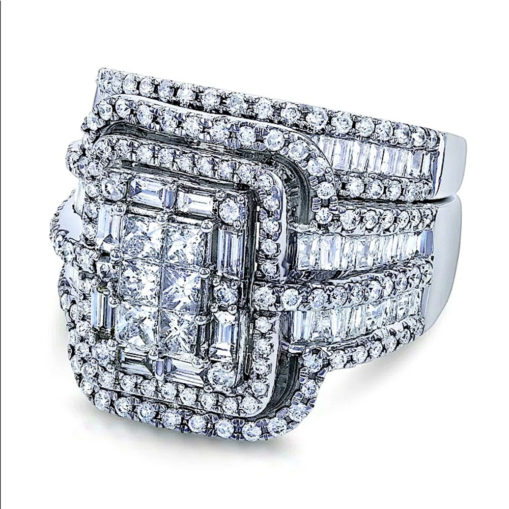 NEW 2 PIECE 925 STERLING SILVER DIAMOND ZIRCON ENGAGEMENT RING - Picture 8 of 10